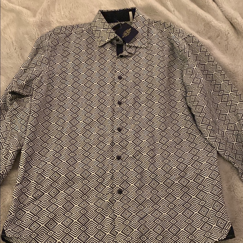 Silver Stone Black and White Geometric Casual Button Down Shirt